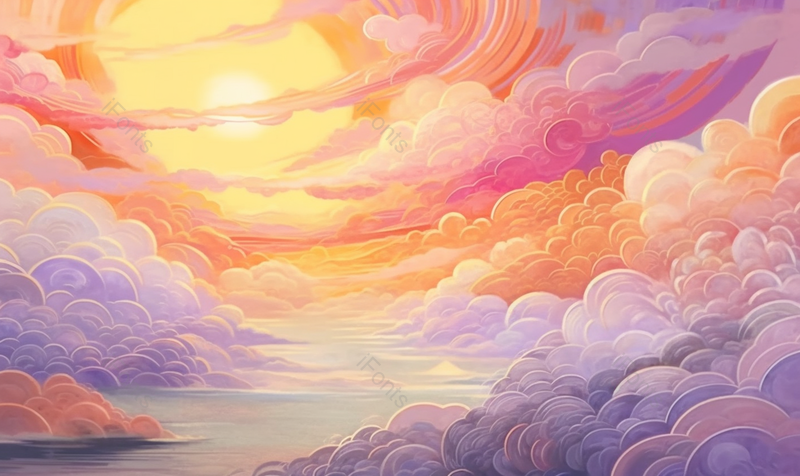 古风唯美太阳透过云朵云层渐变色祥云云纹下平静的水面,插画/手绘图,插画/手绘图库,插画/手绘图下载,插画/手绘